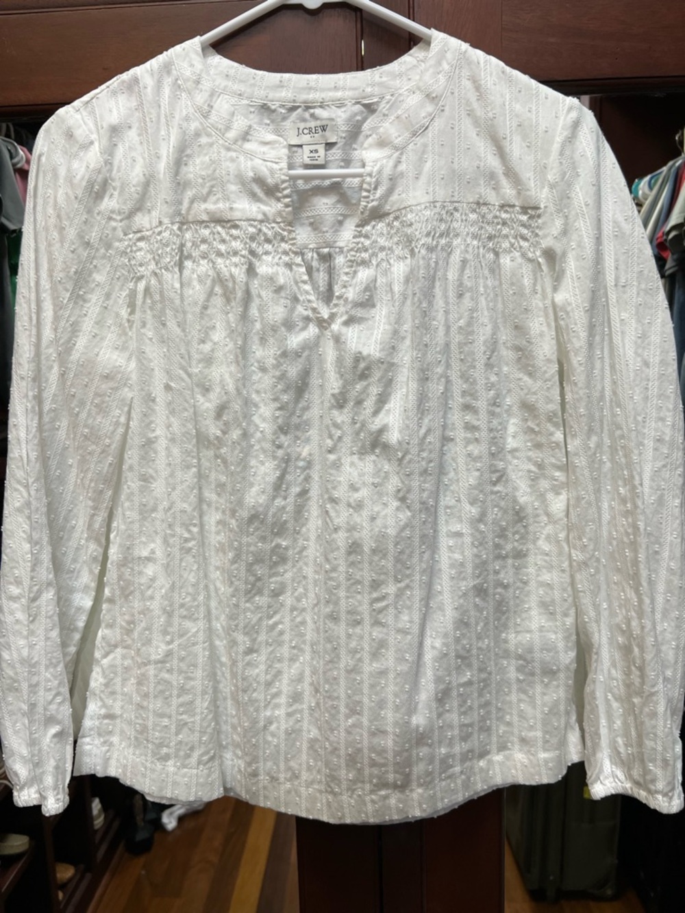 J. Crew XS White Swiss Dot Long-Sleeve Peasant Top
